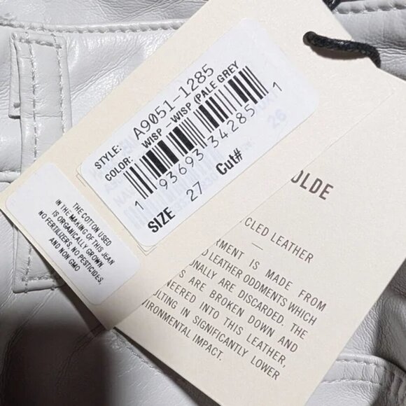 NWT AGOLDE | Recycled Leather Lyle Low Rise Slim In Wisp Pale Gray - Picture 9 of 14